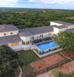 Aerial view of home and pool