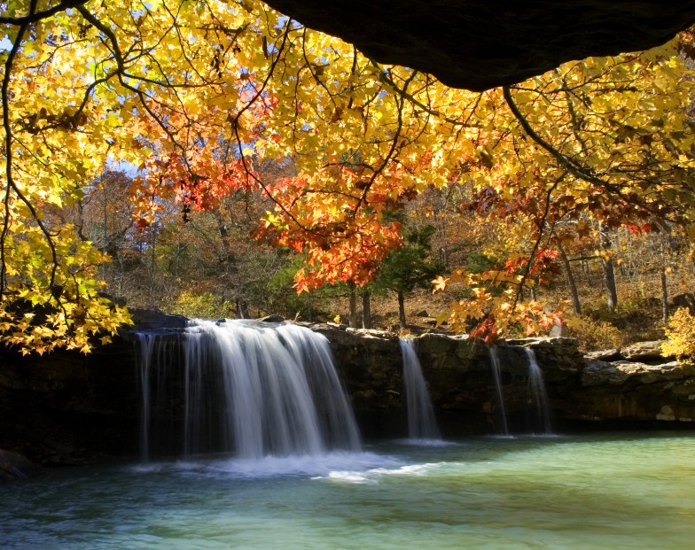 Hidden away in the Ozark National Forest of Arkansas, Falling Water Falls is surrounded by autumn splendor